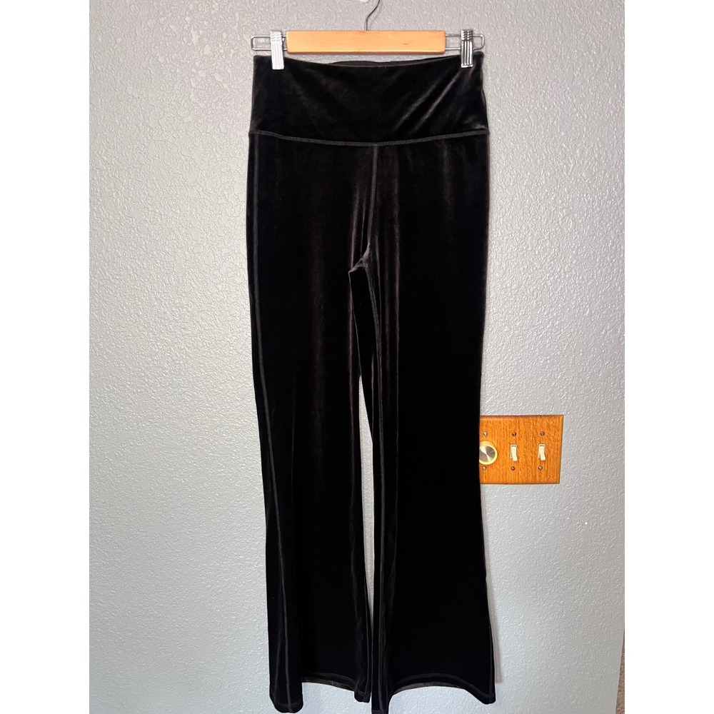Athleta Black Velvet Flare Pants High Rise Yoga Lounge Small